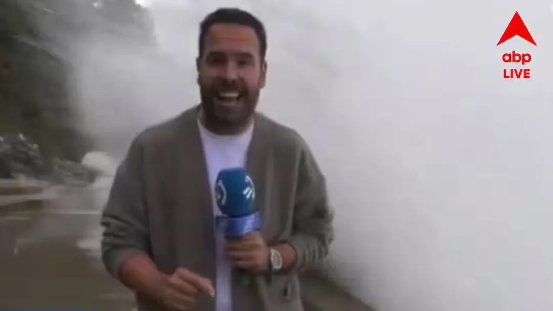 Journalist swept away by sea wave during live broadcast